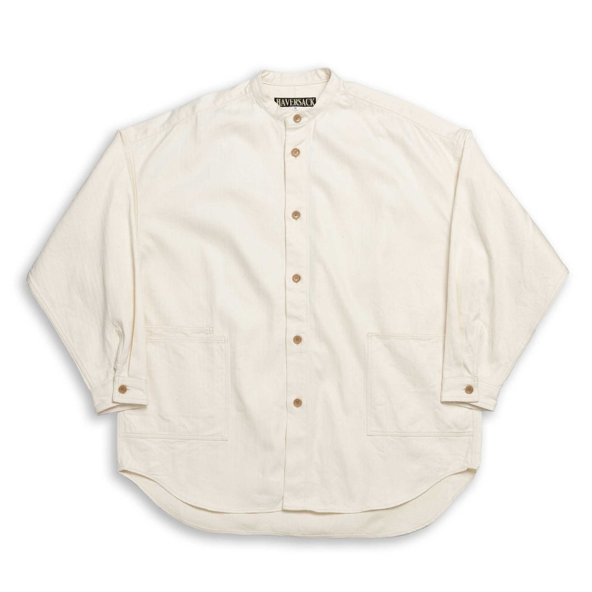 Cotton Linen Herringbone Band Collar Shirt