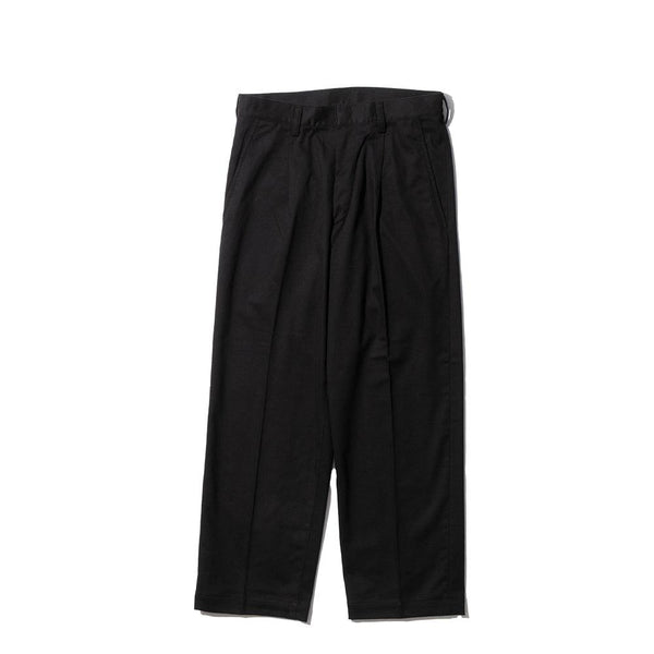 KUON Brushed Drill Single Pleated Trousers Black-Trousers-Clutch Cafe