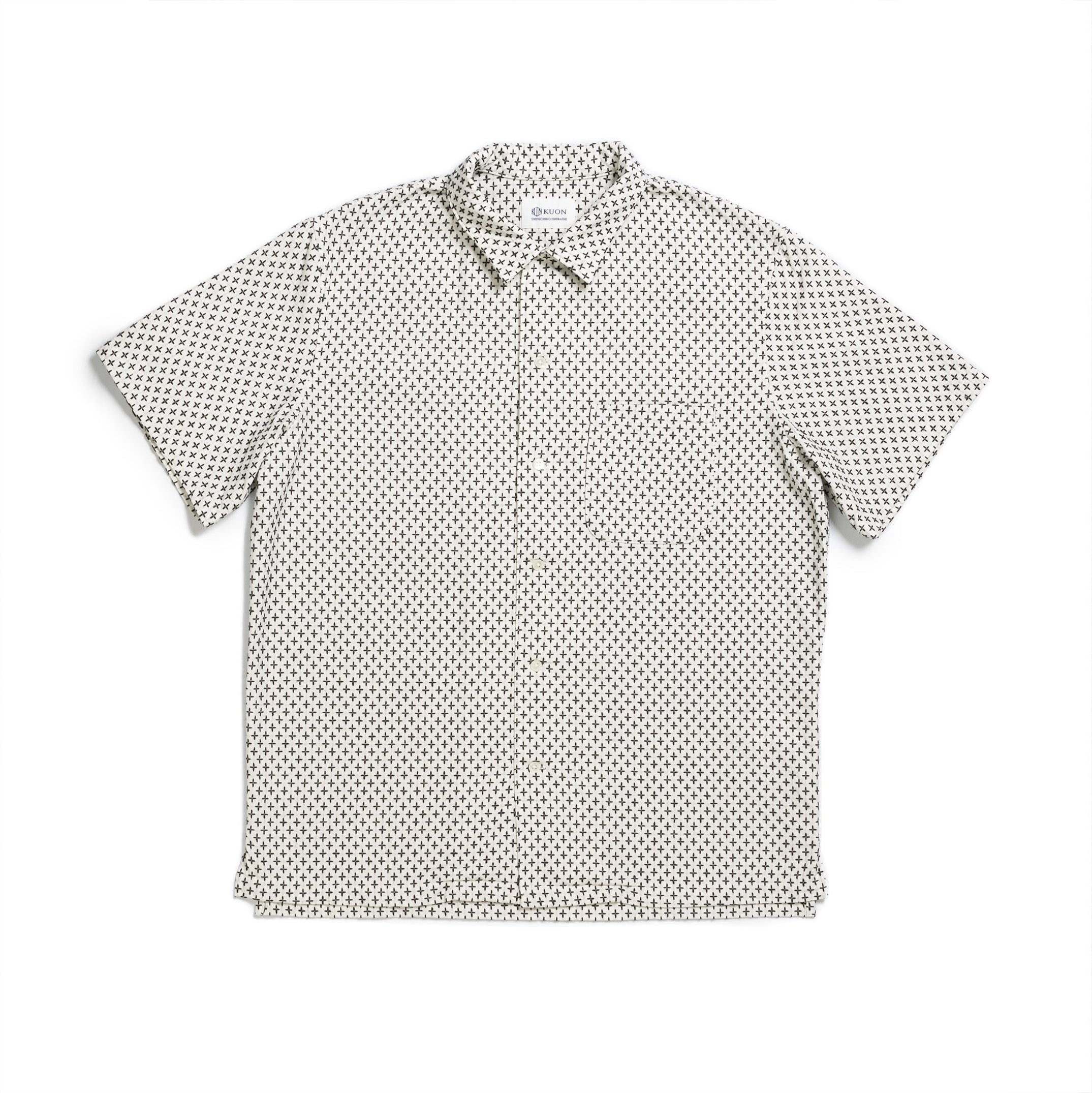 KUON Cross Sashiko Camp Collar Shirt White/Black – Clutch Cafe