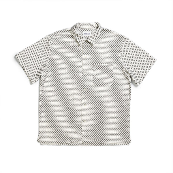 KUON Cross Sashiko Camp Collar Shirt White/Black-Shirt-Clutch Cafe