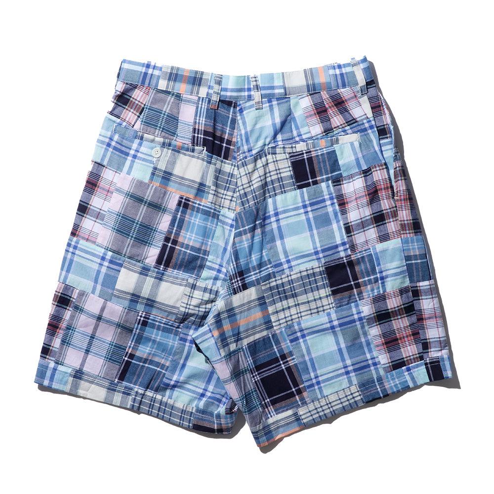 KUON Madras Patchwork Shorts Light Blue Multi-Shorts-Clutch Cafe