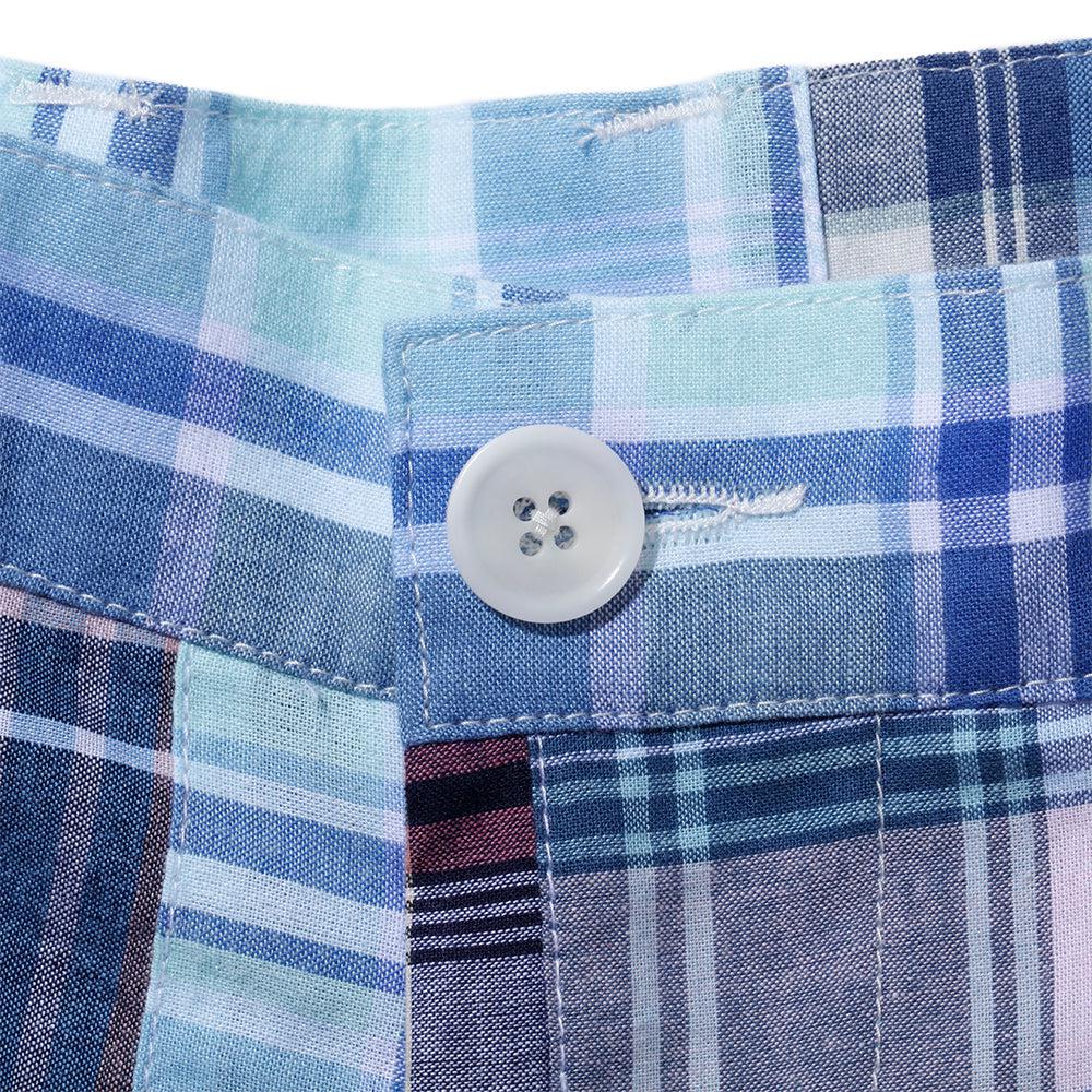 KUON Madras Patchwork Shorts Light Blue Multi-Shorts-Clutch Cafe