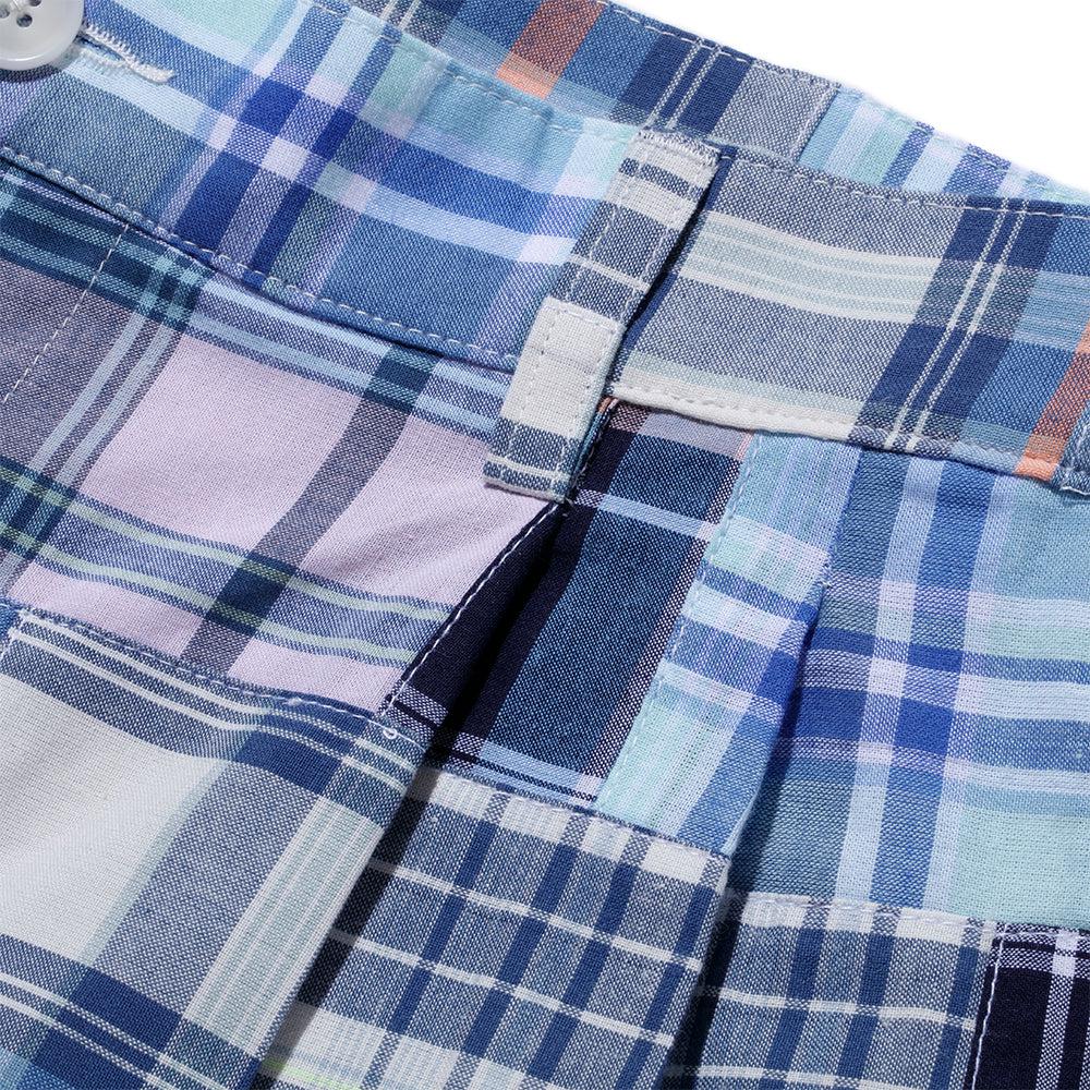 KUON Madras Patchwork Shorts Light Blue Multi-Shorts-Clutch Cafe