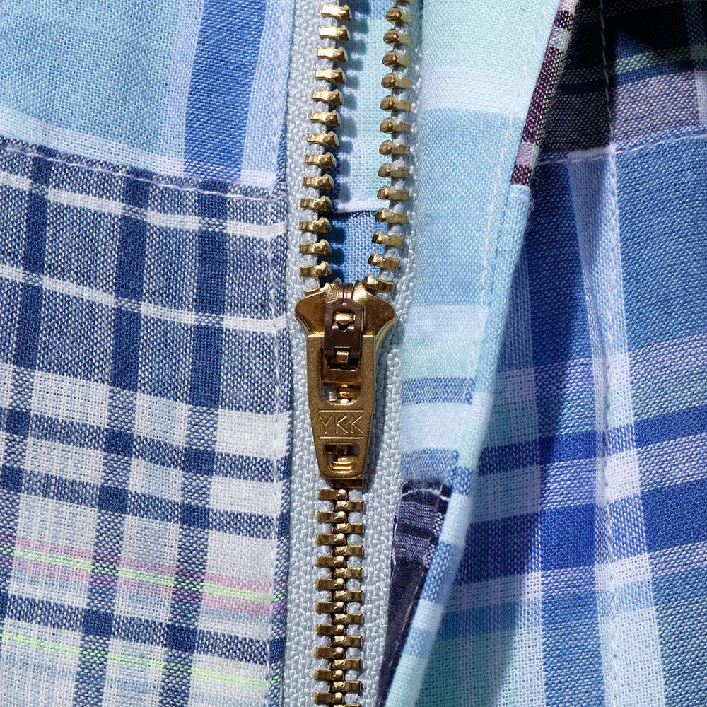 KUON Madras Patchwork Shorts Light Blue Multi-Shorts-Clutch Cafe