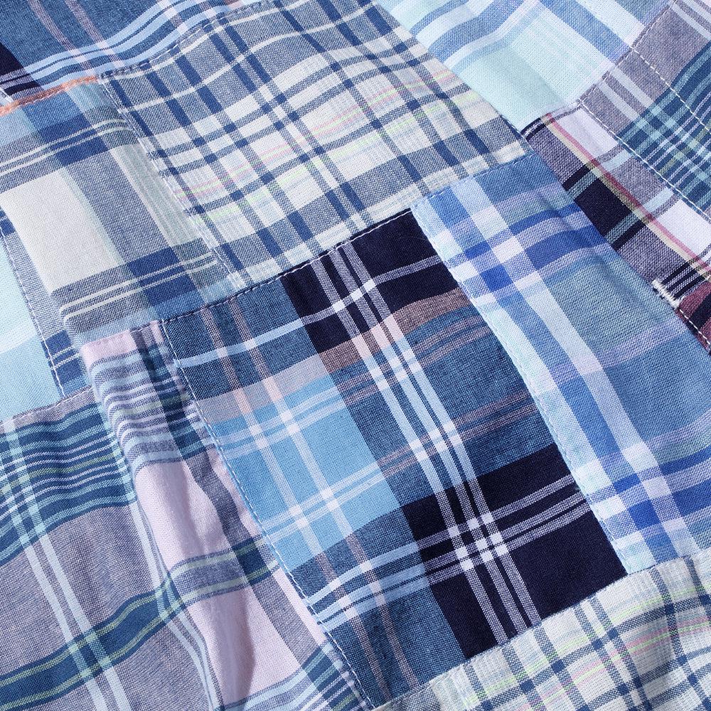 KUON Madras Patchwork Shorts Light Blue Multi-Shorts-Clutch Cafe