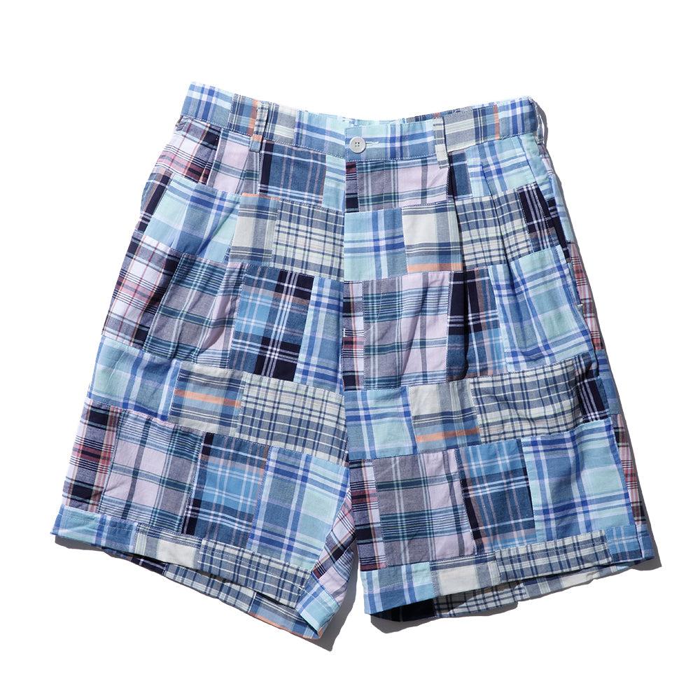 KUON Madras Patchwork Shorts Light Blue Multi-Shorts-Clutch Cafe