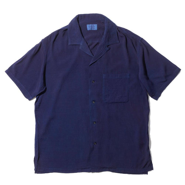 KUON S/S Open Collar Shirt Aizome Dark Indigo-Shirt-Clutch Cafe
