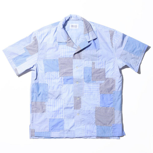 KUON S/S Sashiko Patchwork Camp Collar Shirt Sax-Shirt-Clutch Cafe