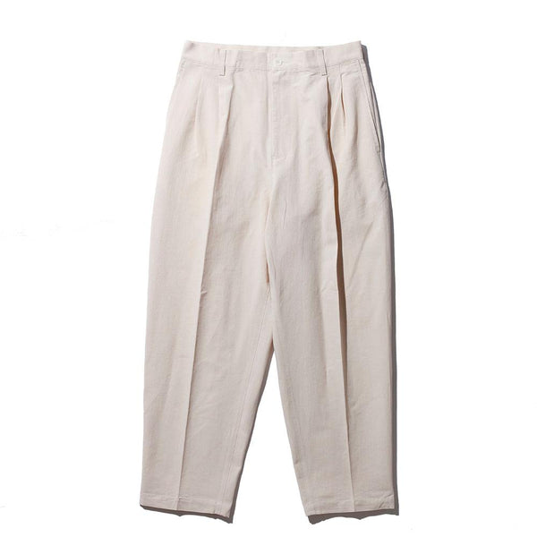 KUON Washi/Cotton Pleated Tapered Trousers Ivory-Trousers-Clutch Cafe