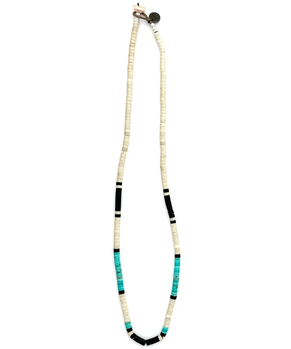 Mikia Heishi Beads Necklace Fossil Jasper/Turquoise-Bracelet-Clutch Cafe