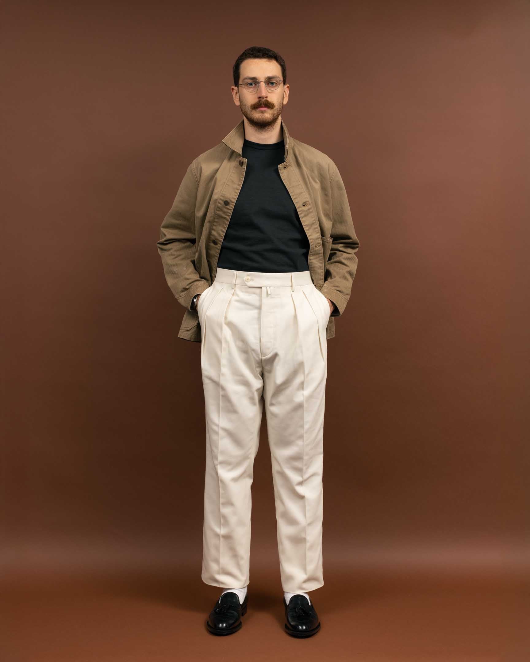 NEAT 3PLY Organic Katsuragi Standard Type 1 Ivory-Trousers-Clutch Cafe