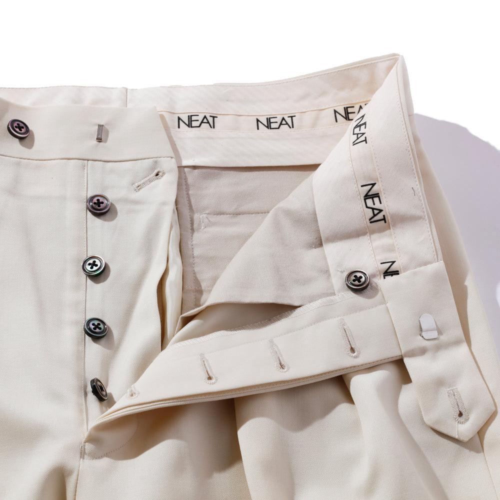 NEAT Wool Gabardine Standard Trousers Ivory-Chinos-Clutch Cafe