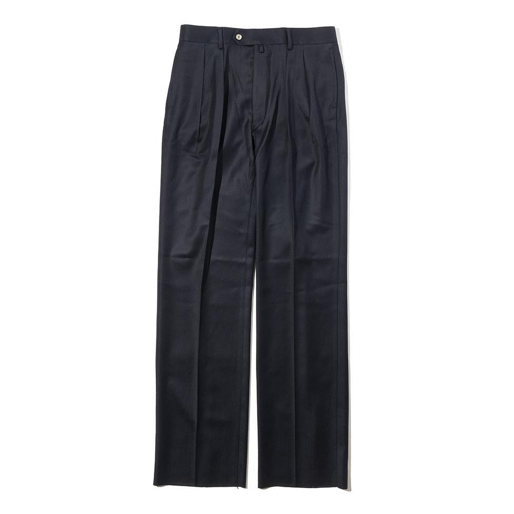 NEAT Wool Tricotine Wide Trousers Navy-Trousers-Clutch Cafe