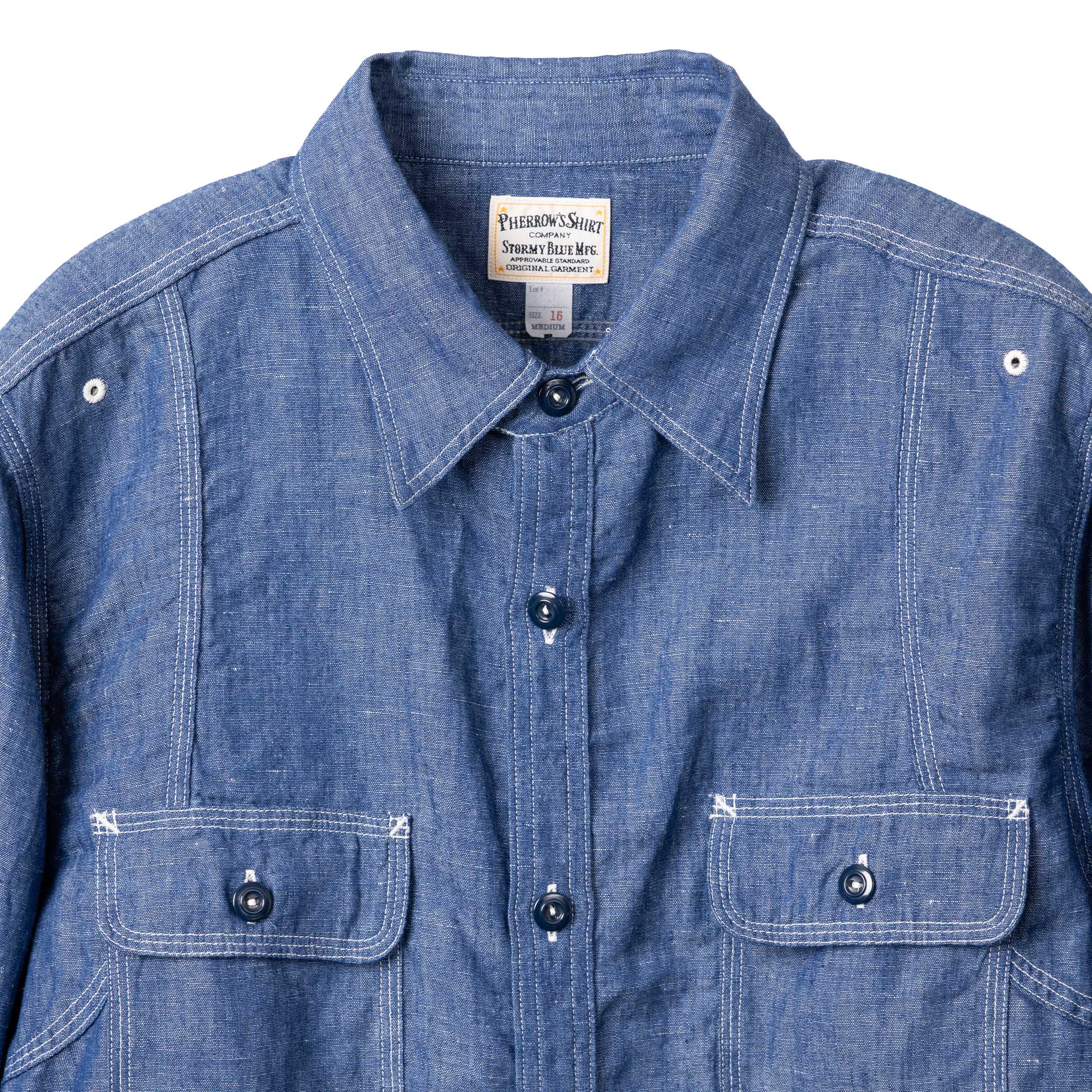 Pherrow's 770WS Chambray Shirt Blue-Shirts-Clutch Cafe