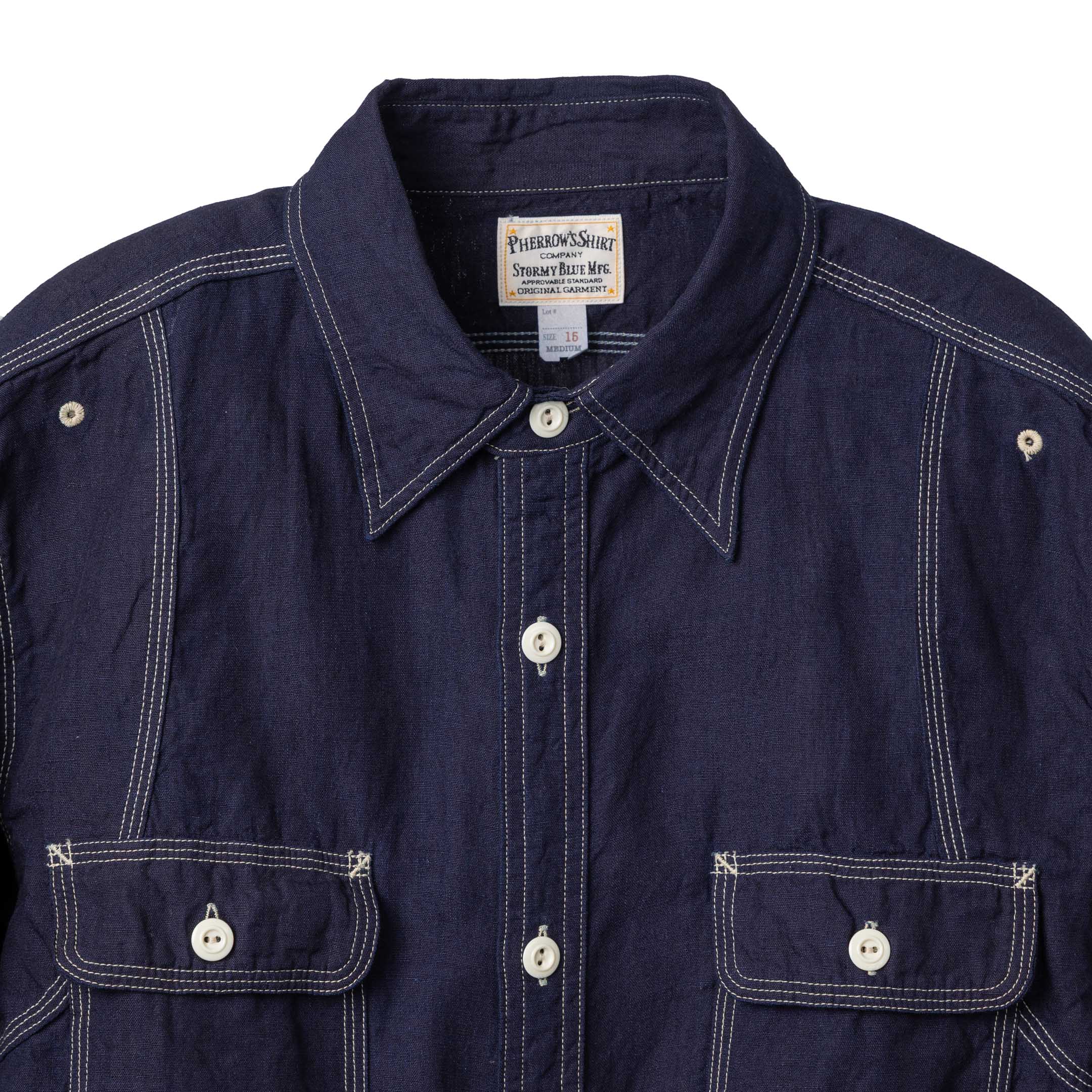 Pherrow's 770WS Chambray Shirt Dark Indigo-Shirts-Clutch Cafe