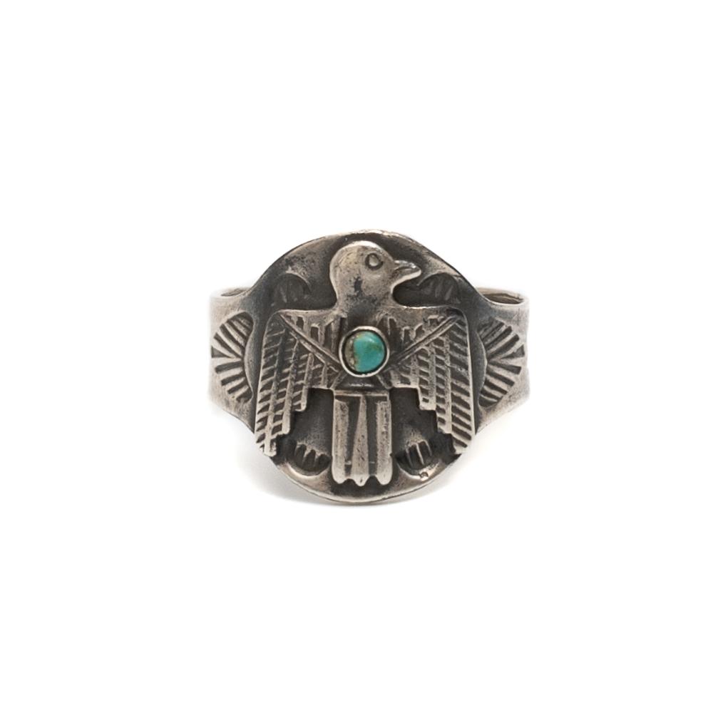 Red Rabbit Fred Harvey Style Cigar Band Thunderbird Ring w/ Turquoise-Jewellery-Clutch Cafe