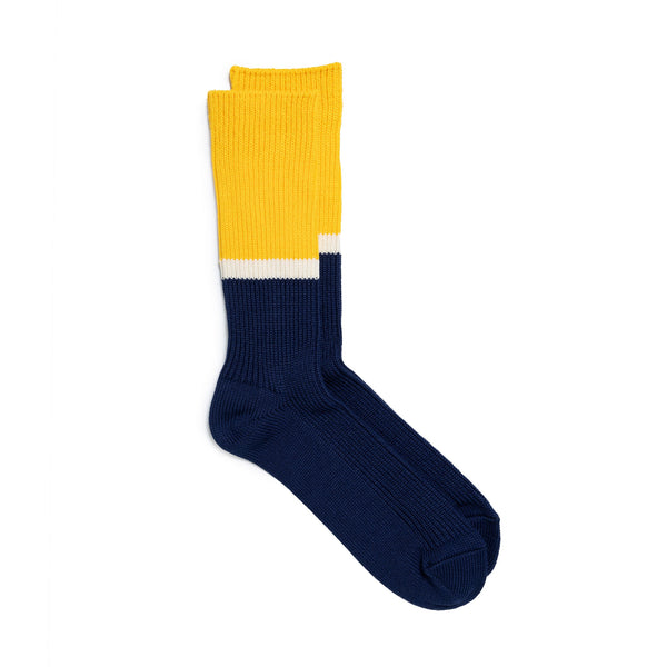 Rototo Bicolour Ribbed Crew Socks Yellow/ Navy-Socks-Clutch Cafe
