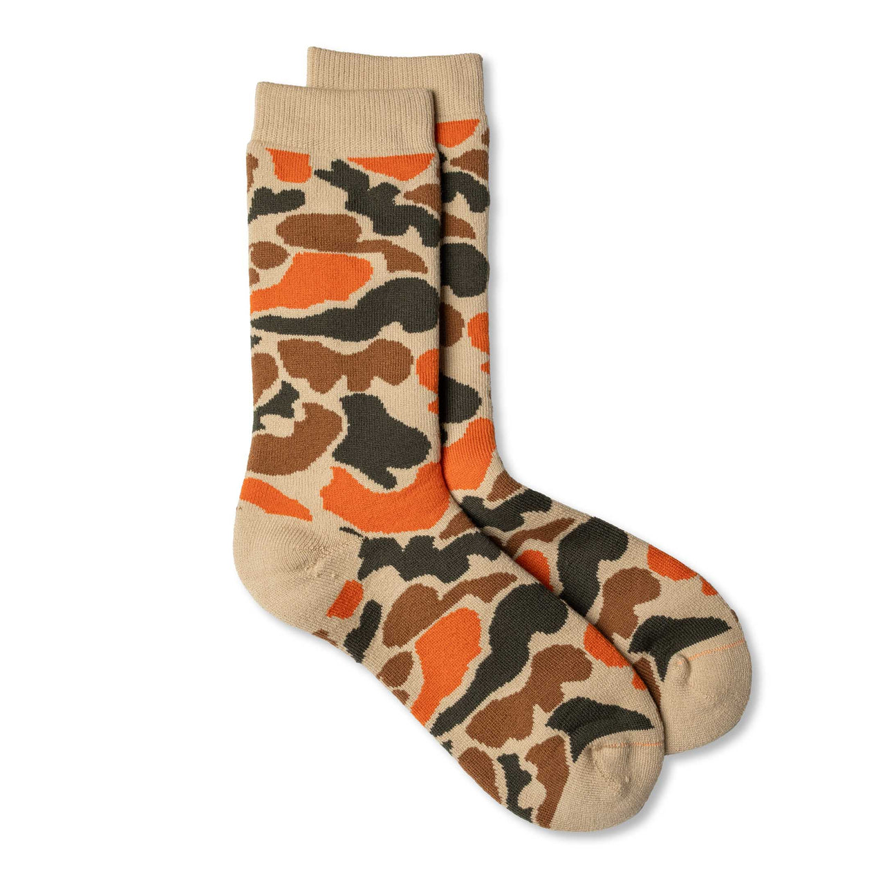 Rototo Camo Pile Crew Sock Beige/Orange-Socks-Clutch Cafe