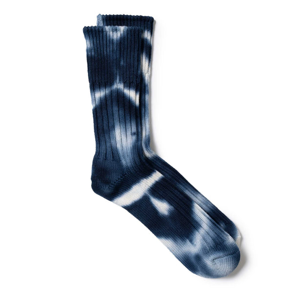 Rototo Chunky Ribbed Crew Socks Tie Dye Navy/ White-Socks-Clutch Cafe