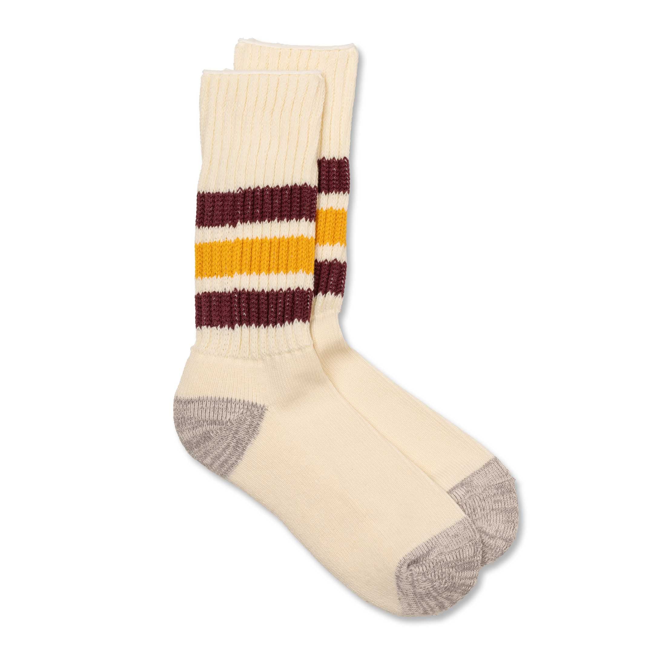 Rototo Coarse Ribbed Old School Crew Socks Bordeaux/Yellow-Socks-Clutch Cafe