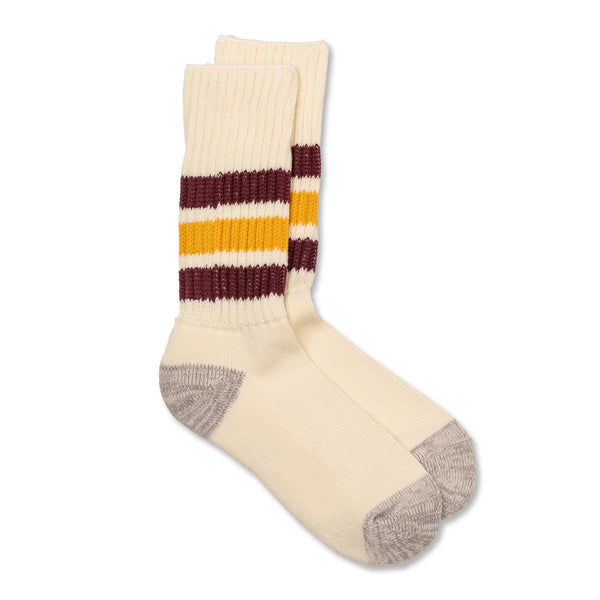 Rototo Coarse Ribbed Old School Crew Socks Bordeaux/Yellow-Socks-Clutch Cafe