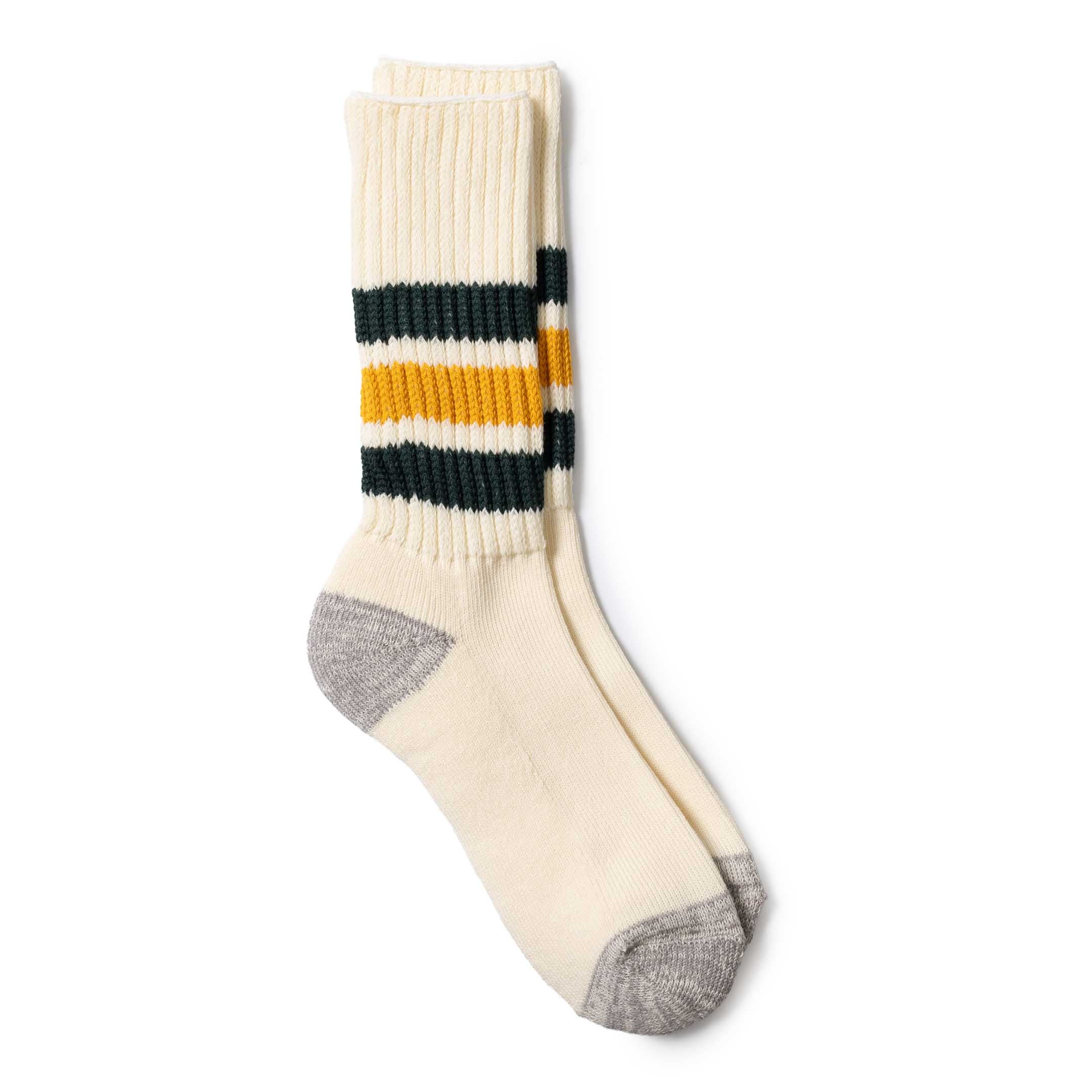 Rototo Coarse Ribbed Old School Crew Socks Dark Green/Yellow-Socks-Clutch Cafe