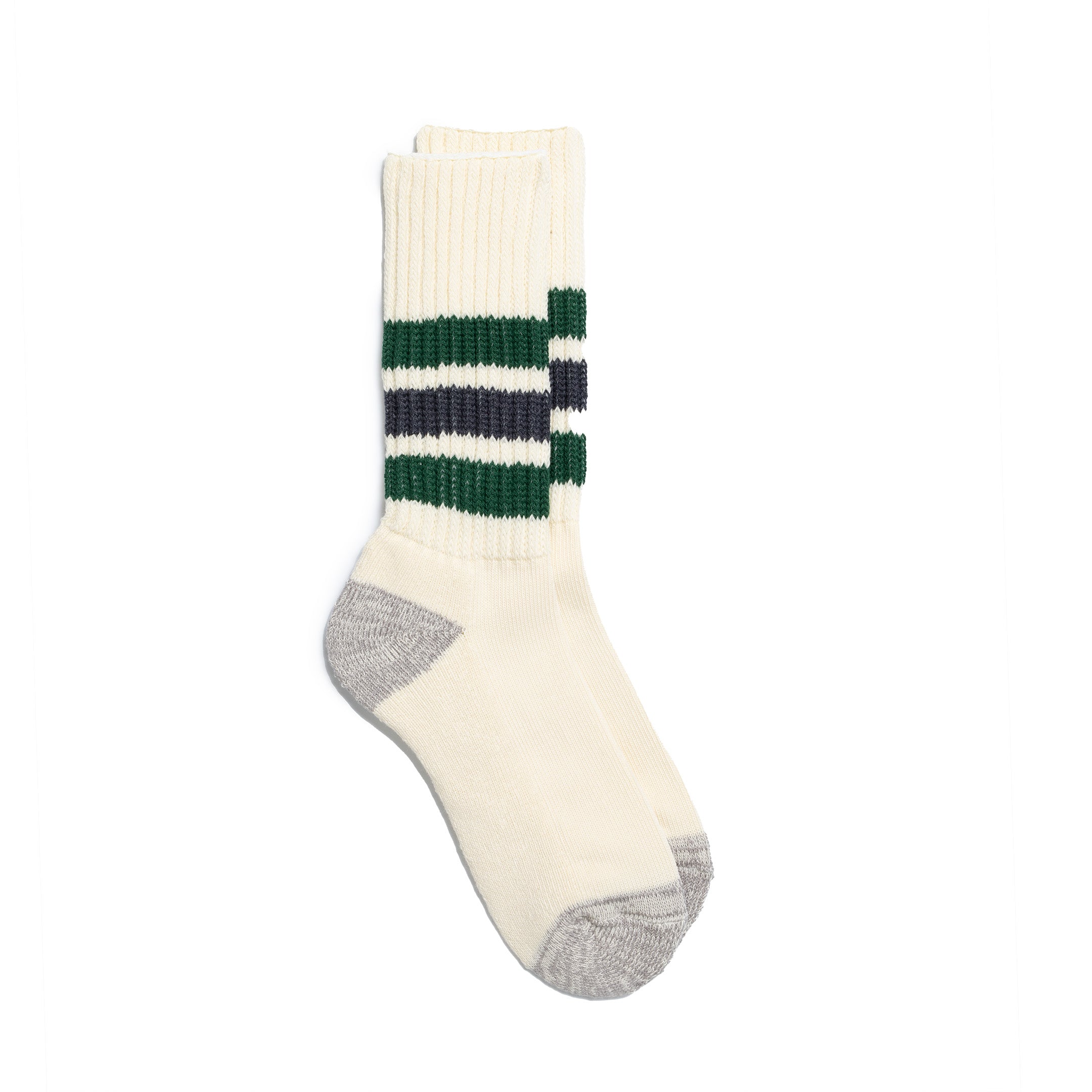 Rototo Coarse Ribbed Old School Crew Socks Green/Charcoal-Socks-Clutch Cafe