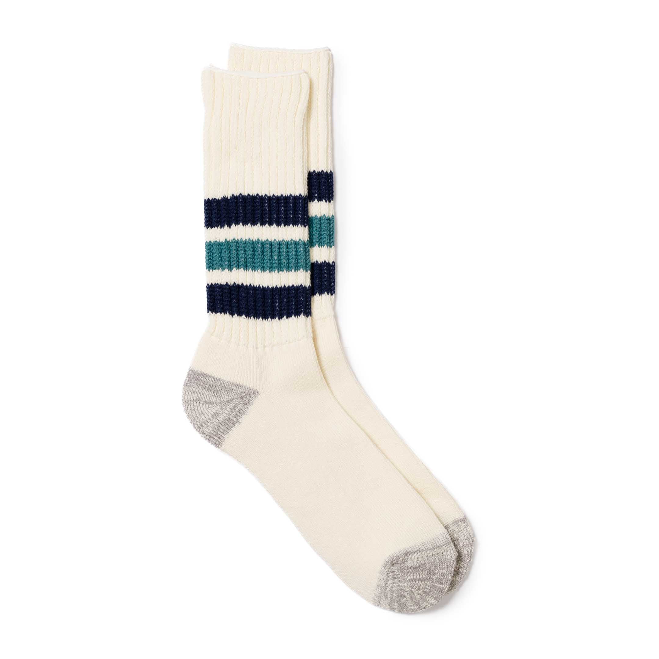 Rototo Coarse Ribbed Old School Crew Socks Navy Blue/NW Green-Socks-Clutch Cafe