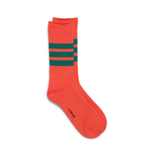 Rototo Fine Pile Striped Crew Socks Poppy/ Green-Socks-Clutch Cafe