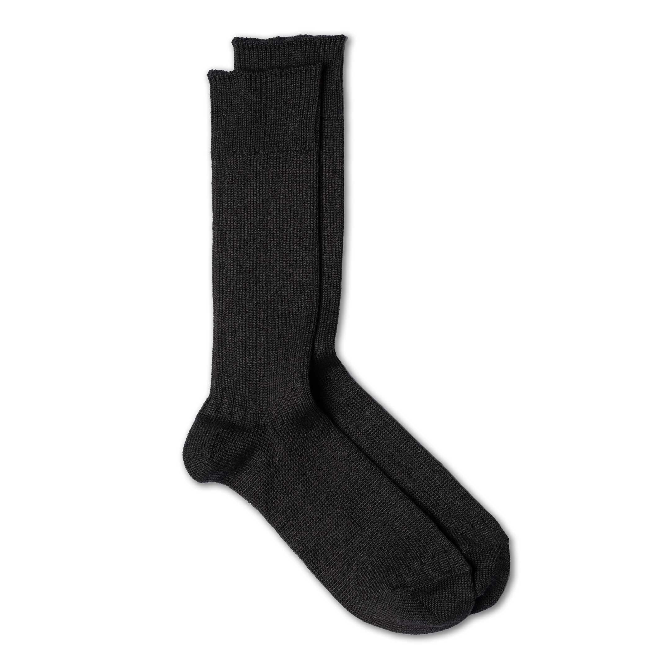 Rototo Linen/Cotton Ribbed Crew Socks Black-Socks-Clutch Cafe