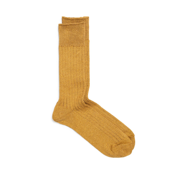 Rototo Linen/Cotton Ribbed Crew Socks Dark Gold-Socks-Clutch Cafe
