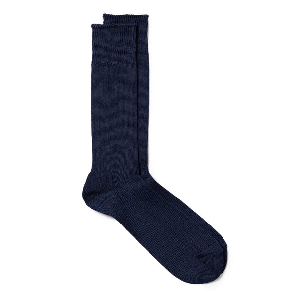 Rototo Linen/Cotton Ribbed Crew Socks Navy-Socks-Clutch Cafe