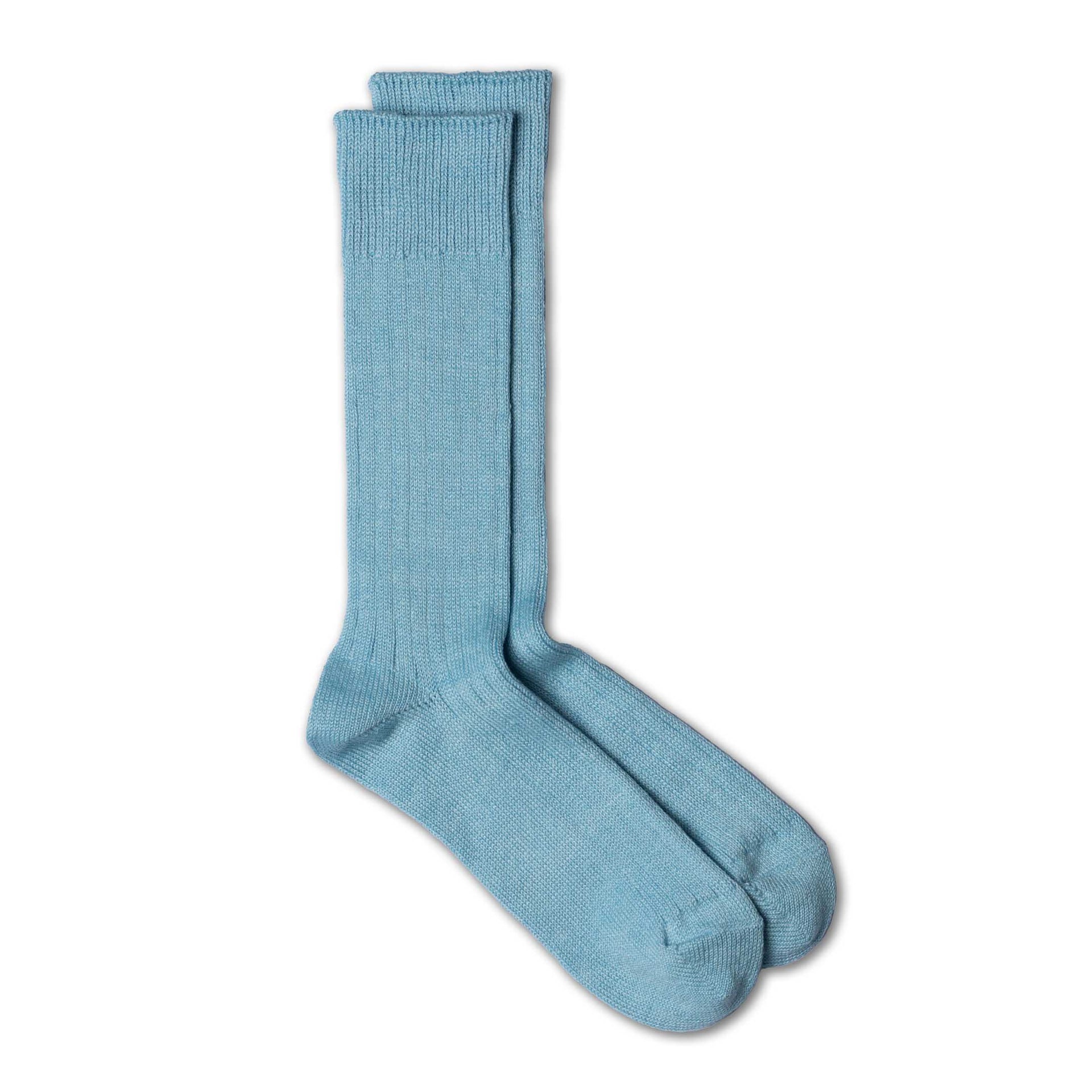 Linen Cotton Ribbed Crew Socks Sky Blue