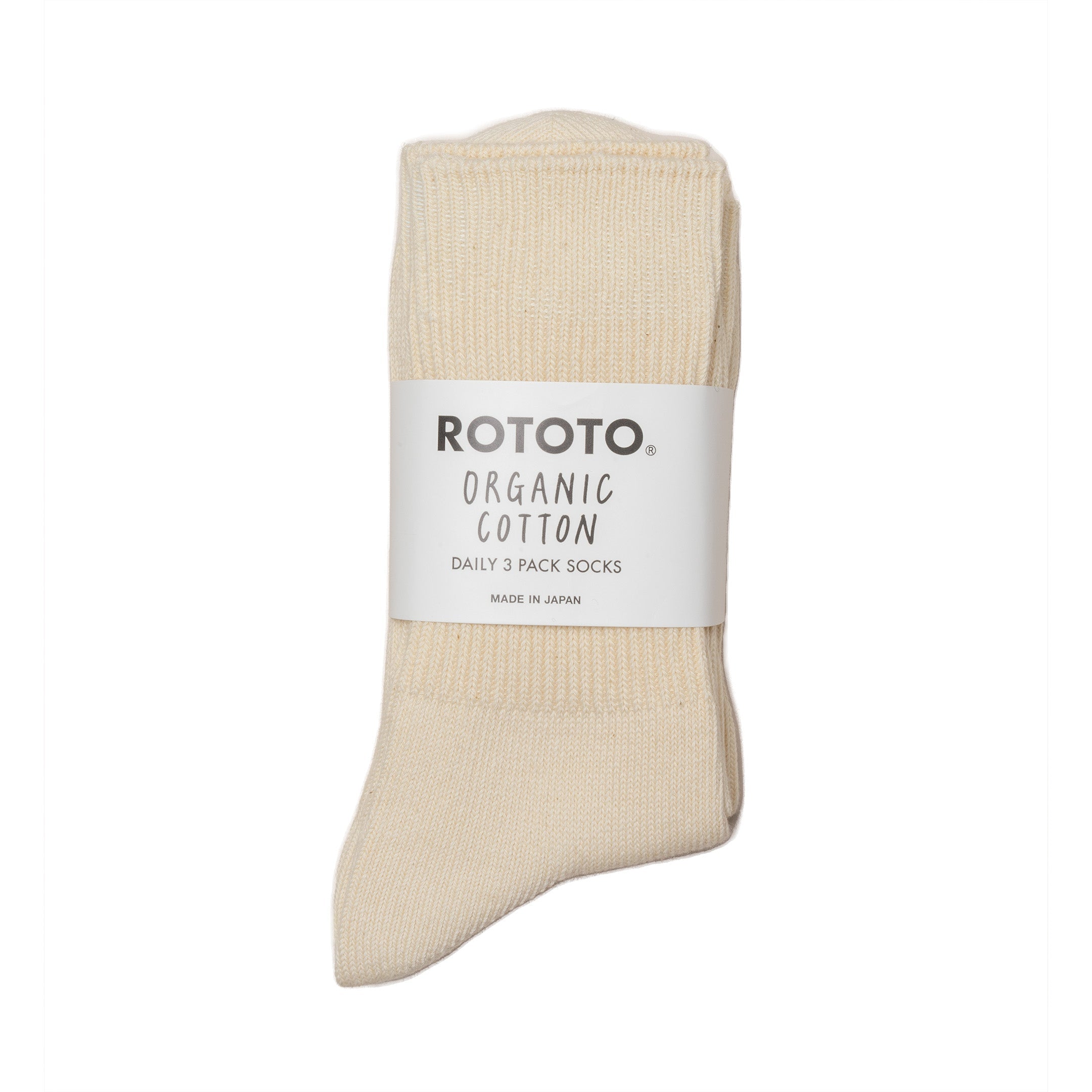 Rototo Organic Daily 3 Pack Ribbed Crew Socks Ecru-Socks-Clutch Cafe