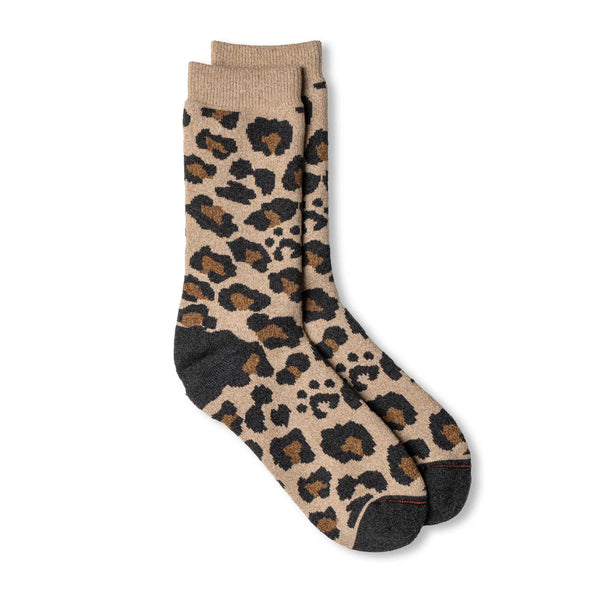 Rototo Pile Leopard Crew Sock Beige-Socks-Clutch Cafe
