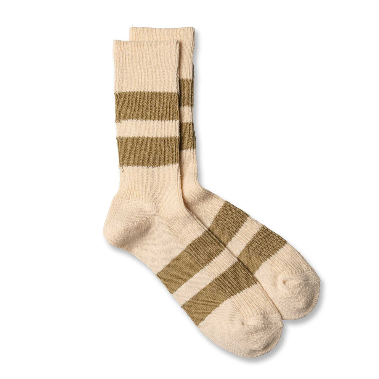 Rototo Recycled Cotton Crew Sock Ecru/Khaki-Socks-Clutch Cafe