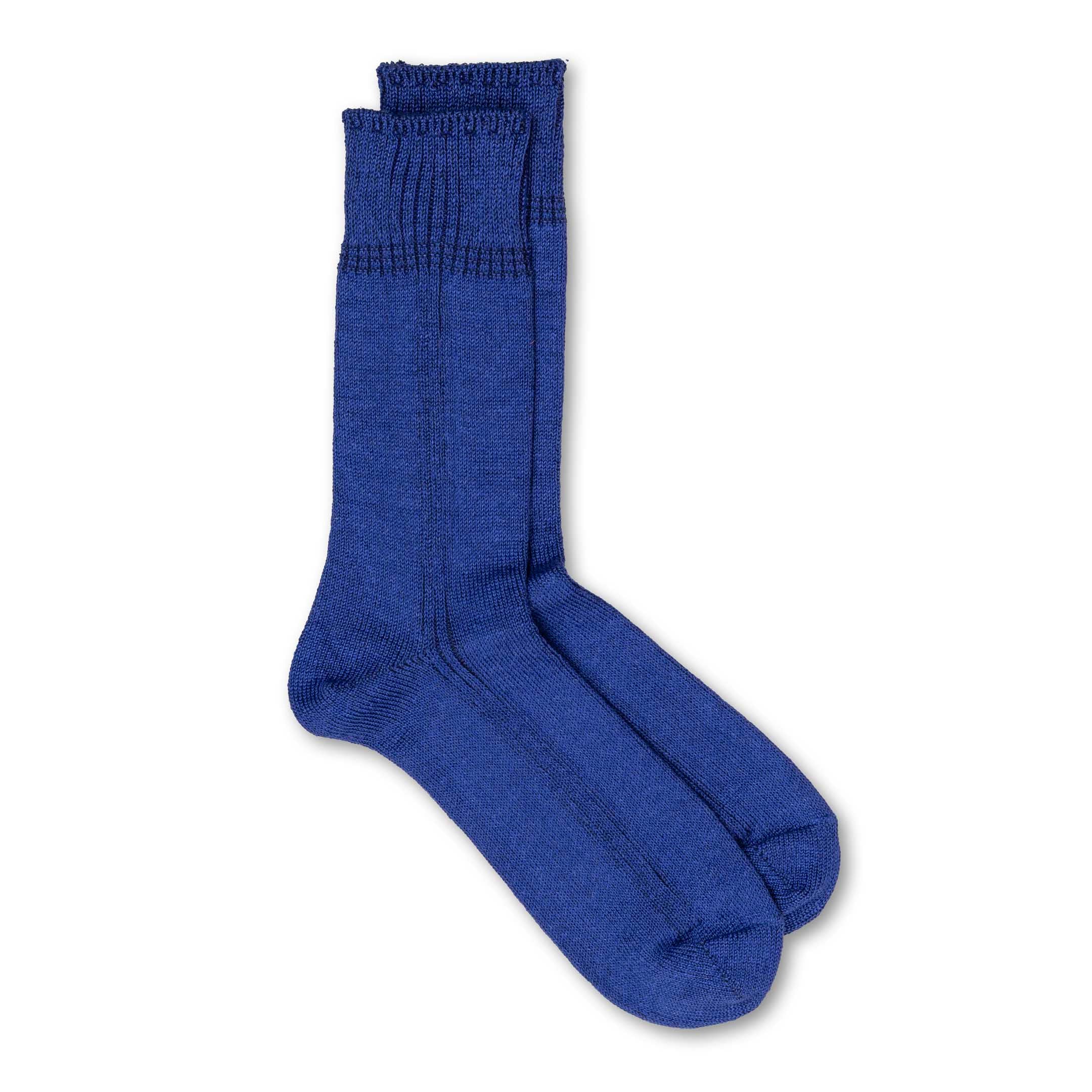 Rototo Vertical Line Linen Crew Sock Royal Blue-Socks-Clutch Cafe