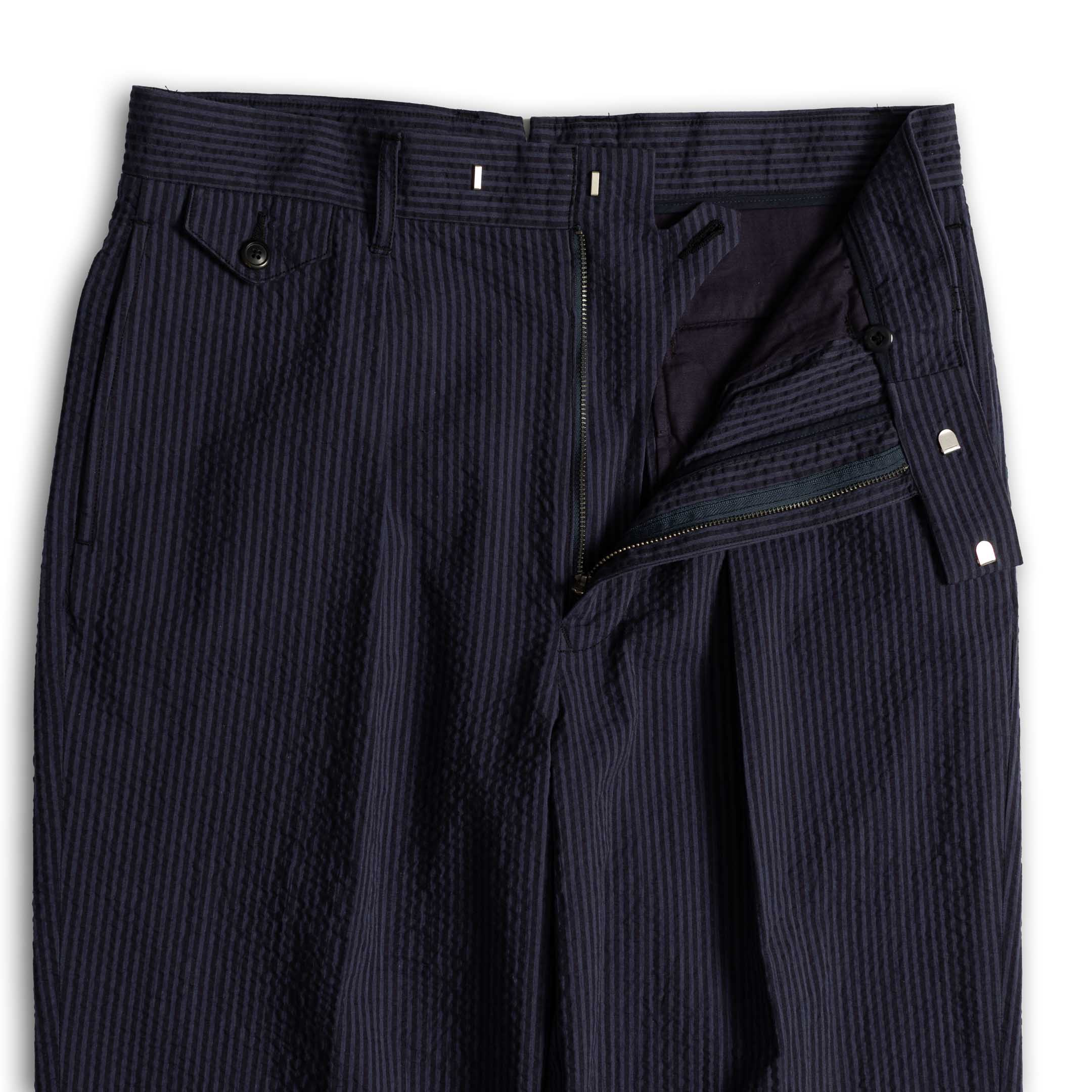 Soundman Marquess Seersucker Trousers Blue x Navy-Trousers-Clutch Cafe