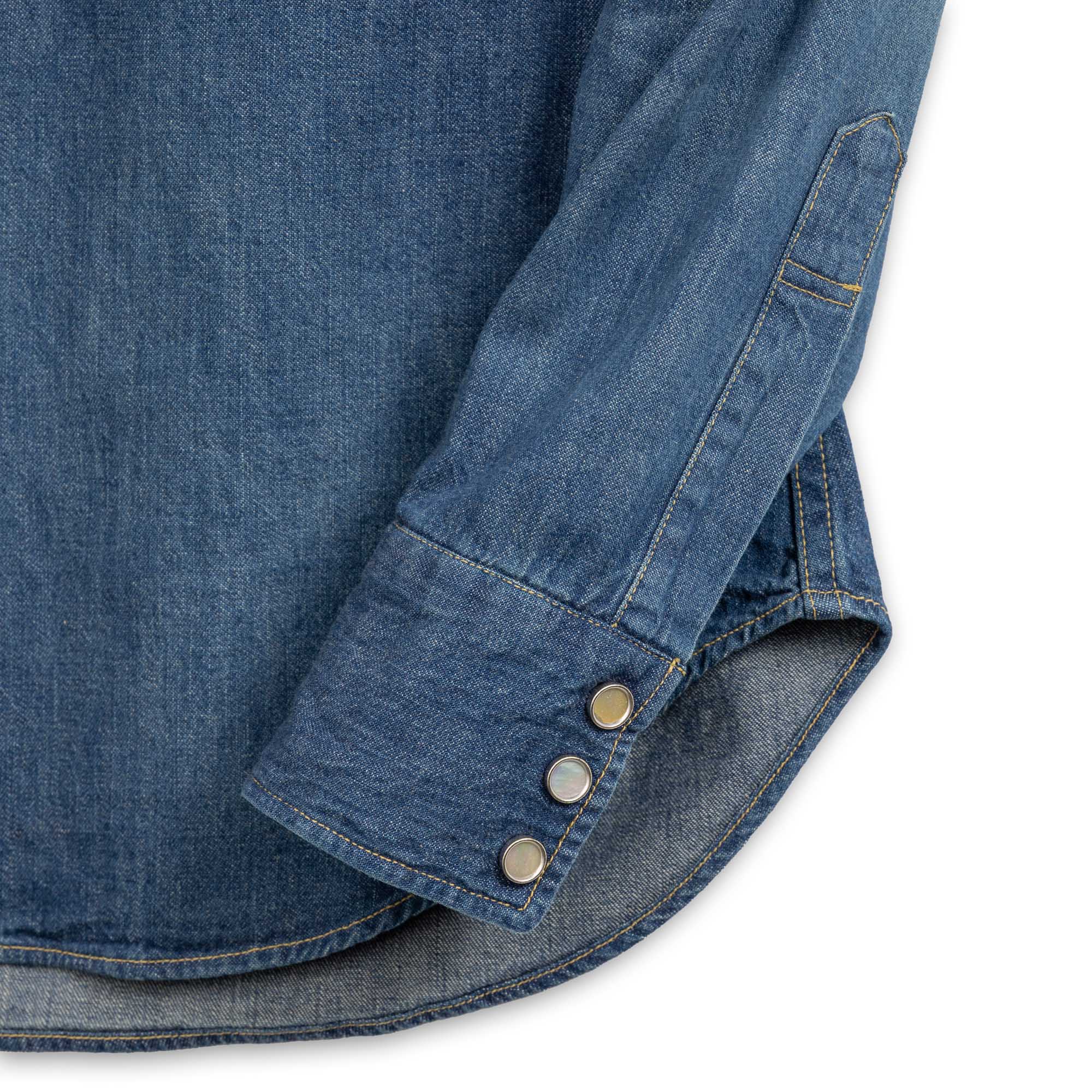 Sugar Cane Sawtooth Denim Western Shirt Vintage Wash-Shirt-Clutch Cafe