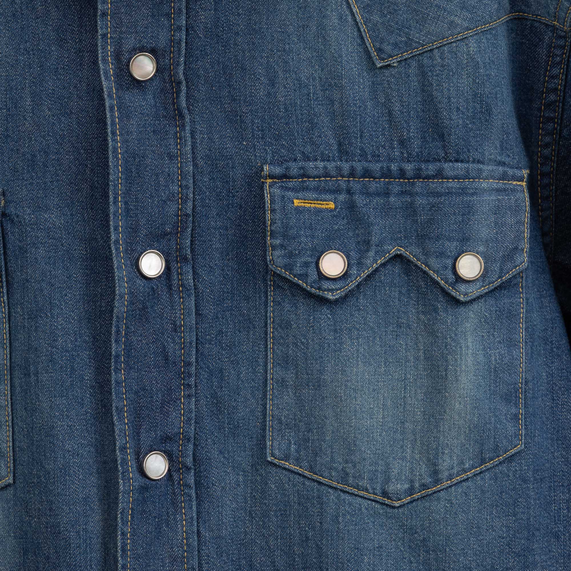 Sugar Cane Sawtooth Denim Western Shirt Vintage Wash-Shirt-Clutch Cafe