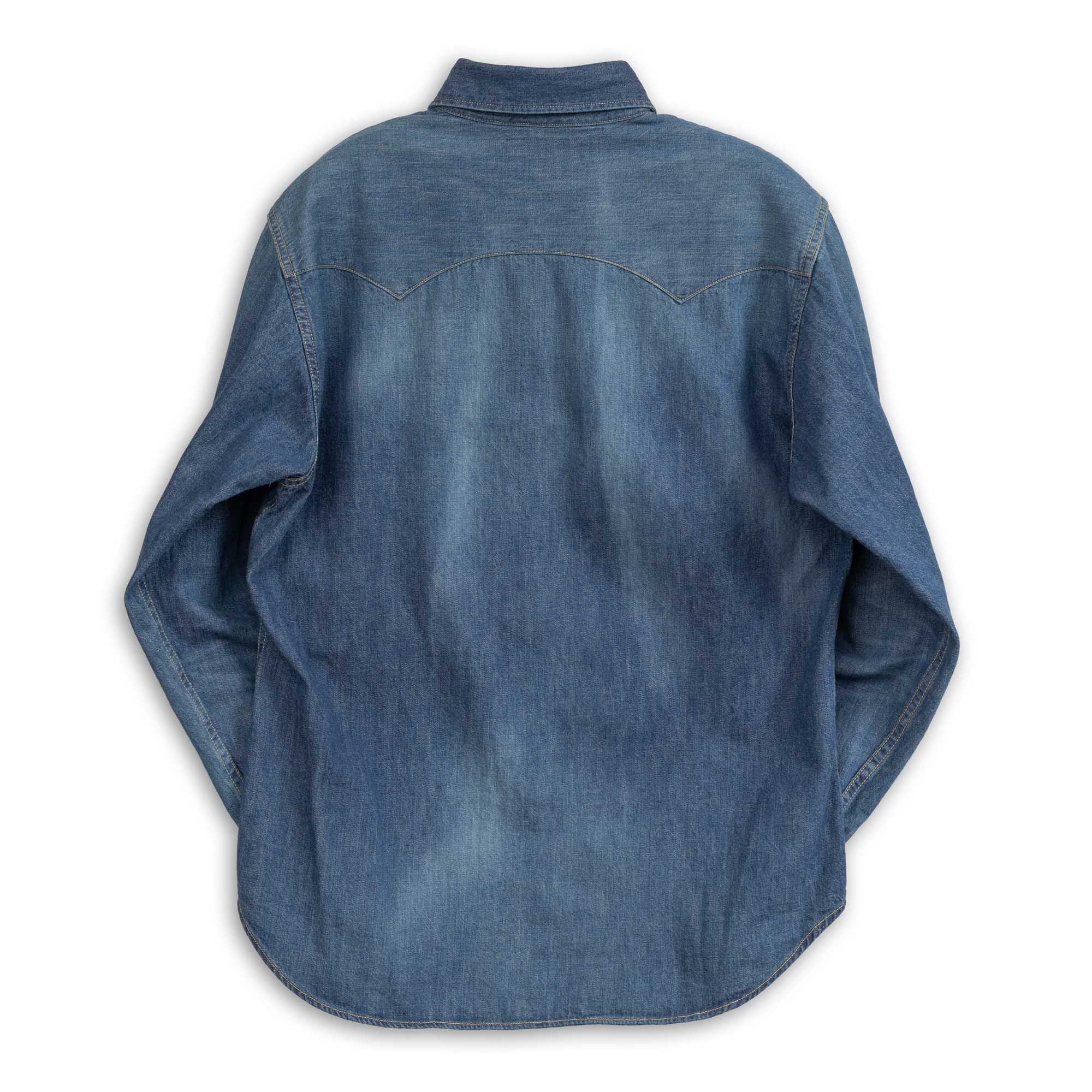 Sugar Cane Sawtooth Denim Western Shirt Vintage Wash-Shirt-Clutch Cafe
