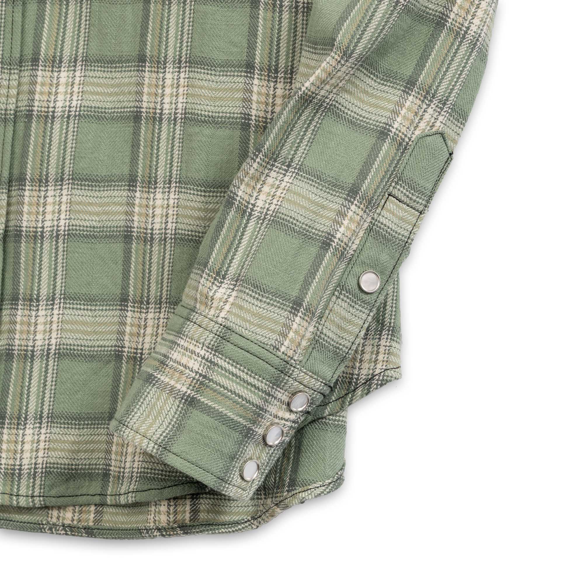 Sugar Cane Washer Herringbone Check Western Shirt Green-Shirt-Clutch Cafe