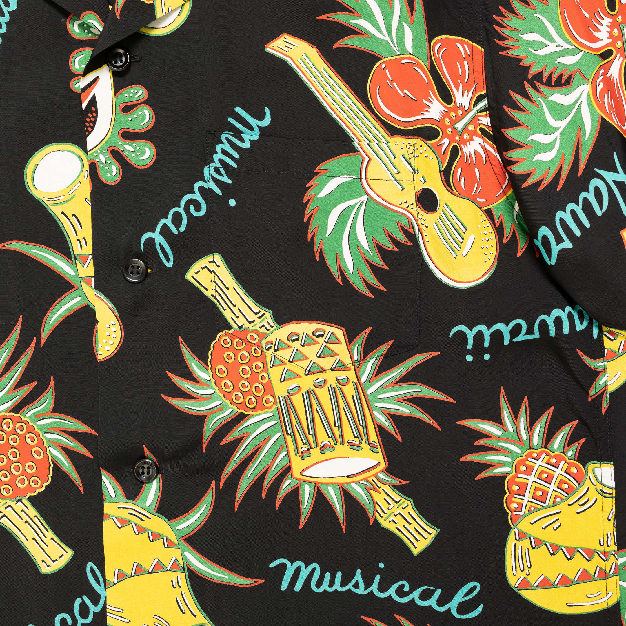 Sun Surf Hawaii Musical Hawaiian Shirt Black-Hawaiian Shirt-Clutch Cafe