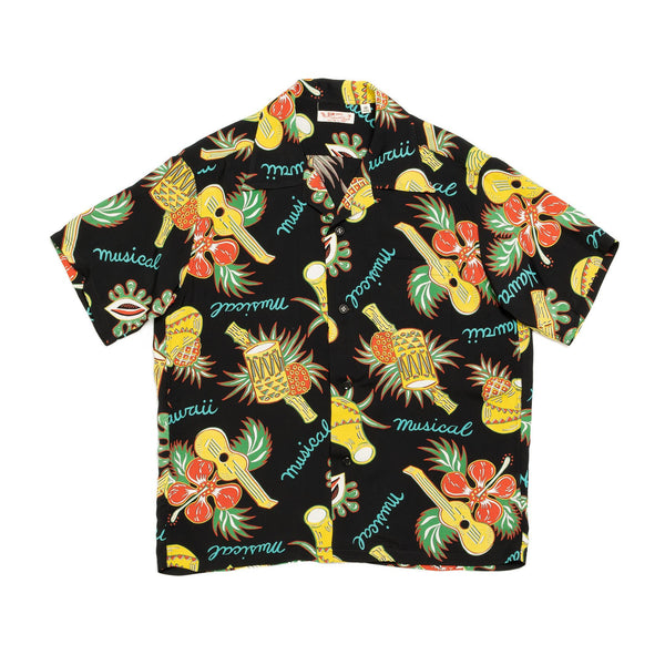 Sun Surf Hawaii Musical Hawaiian Shirt Black-Hawaiian Shirt-Clutch Cafe