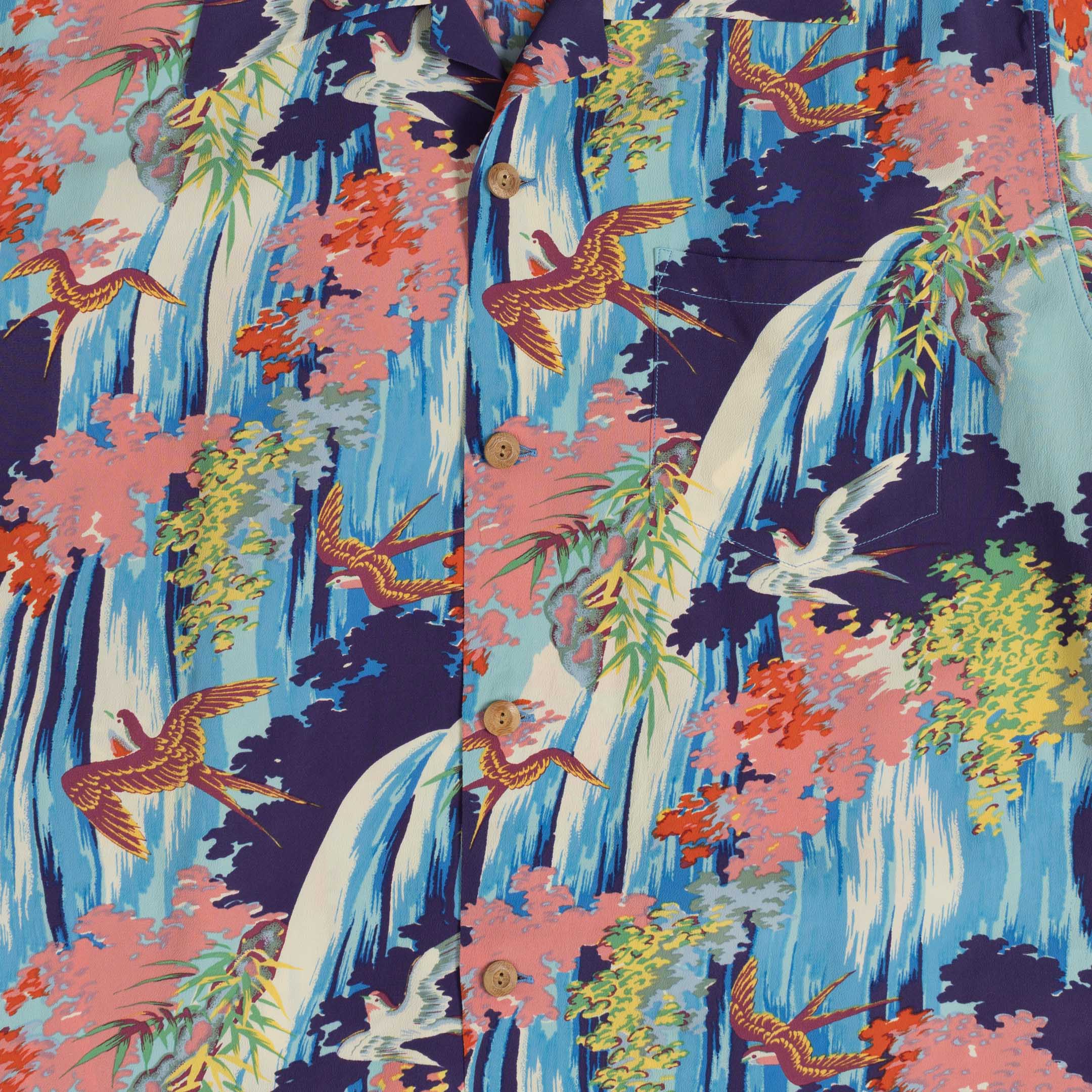 Sun Surf Swallow Wildly Fluttering Hawaiian Shirt Navy-Hawaiian Shirt-Clutch Cafe