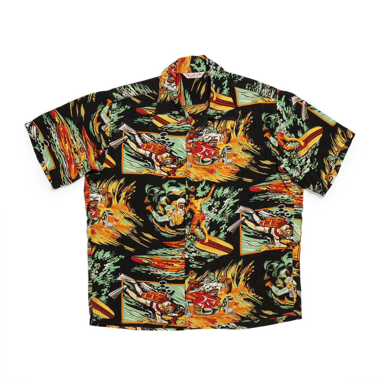 Sun Surf x Mister Freedom Rock n' Roll Shirt 'Action Packed' Black-Hawaiian Shirt-Clutch Cafe