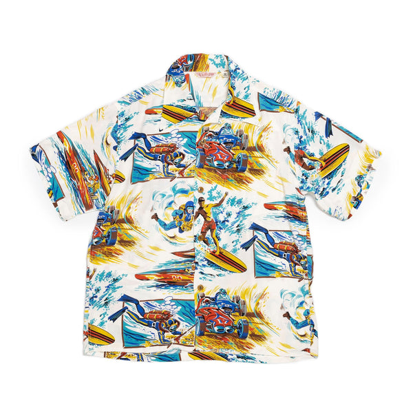 Sun Surf x Mister Freedom Rock n' Roll Shirt 'Action Packed' White-Hawaiian Shirt-Clutch Cafe