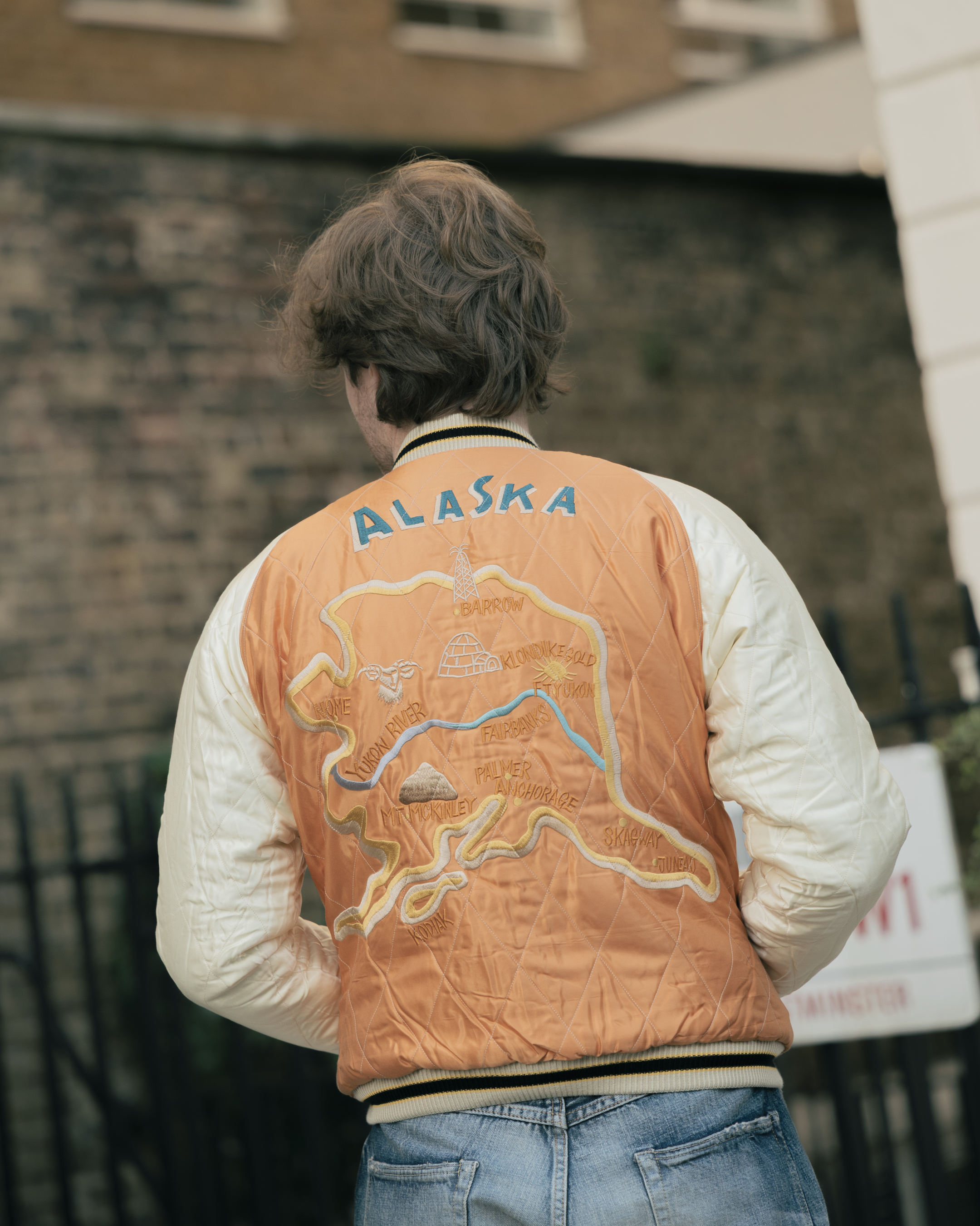 Tailor Toyo Late 1950's Style Velveteen Souvenir Jacket Polar Bear x Alaska Map-JACKET-Clutch Cafe