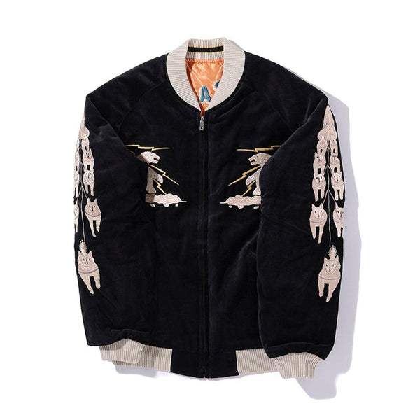 Tailor Toyo Late 1950's Style Velveteen Souvenir Jacket Polar Bear x Alaska Map-JACKET-Clutch Cafe