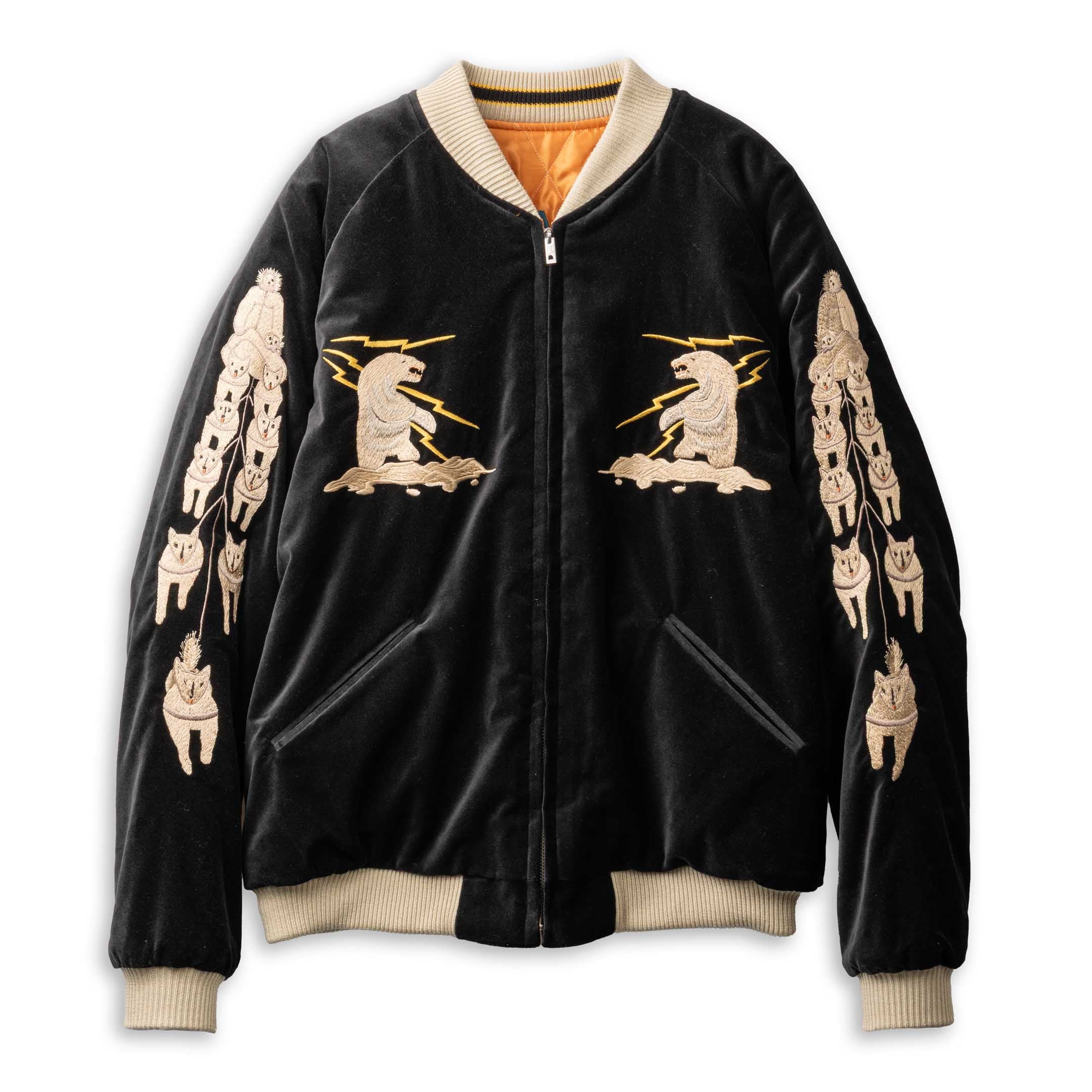 Tailor Toyo Late 1950's Style Velveteen Souvenir Jacket Polar Bear x Alaska Map-JACKET-Clutch Cafe